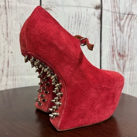 Jeffrey Campbell Night Envi Studded Platform Mary Janes Women’s 6.5 Suede Red - Picture 1 of 15